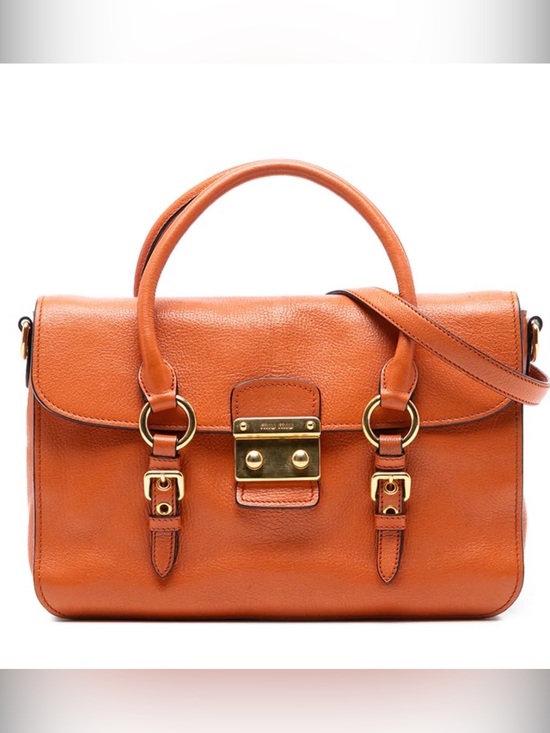 Miu Miu Handbags - Miu Miu Madras Goatskin Flap Satchel Crossbody Bag Orange Leather Italy